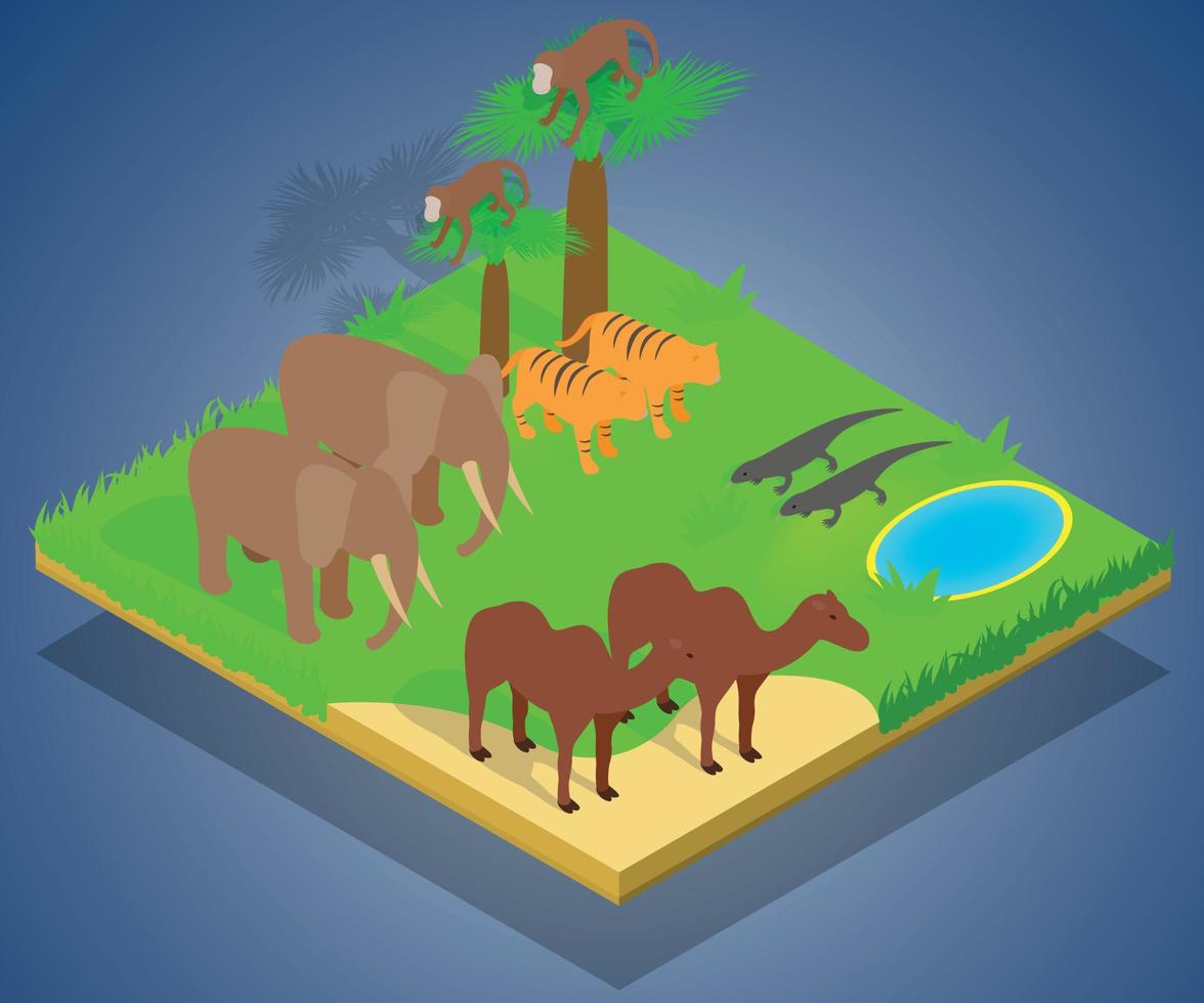 Creature concept banner, isometric style vector