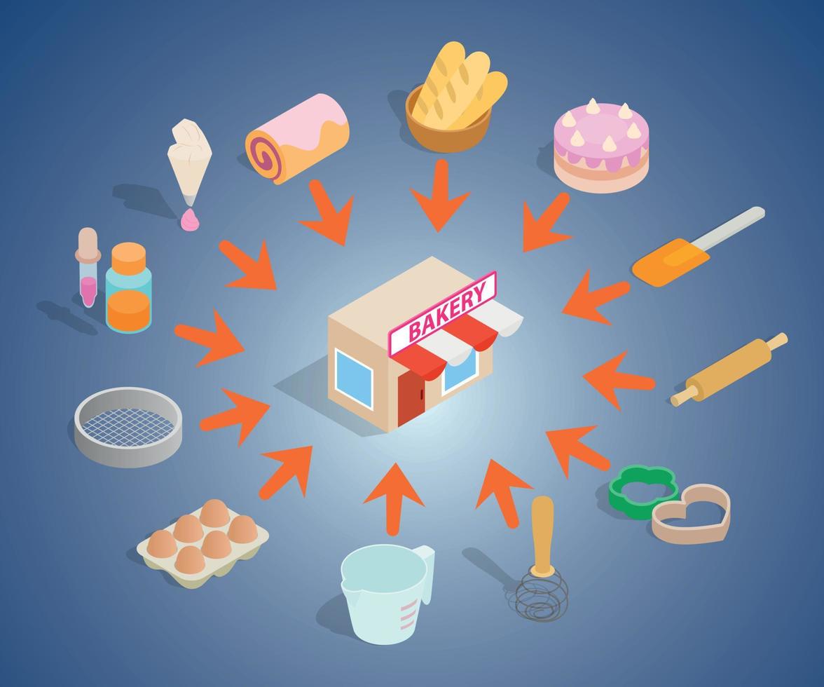 Bakery concept banner, isometric style vector