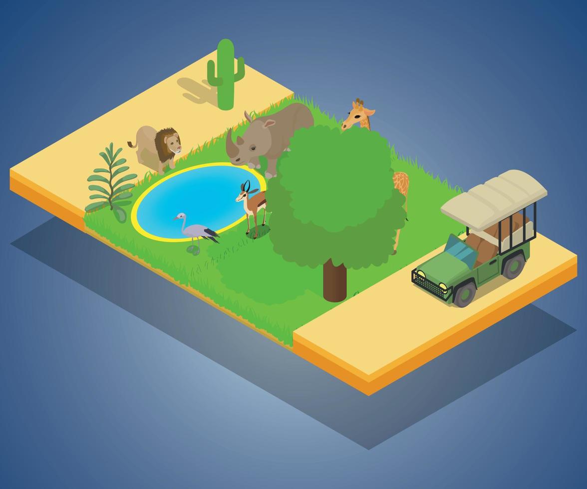 Safe safari concept banner, isometric style vector