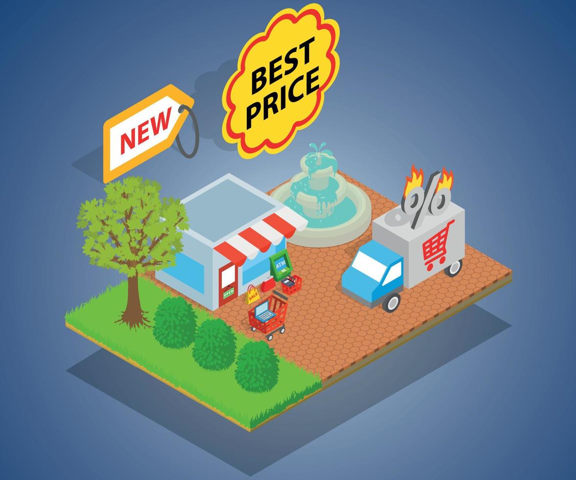 Best price concept banner, isometric style vector