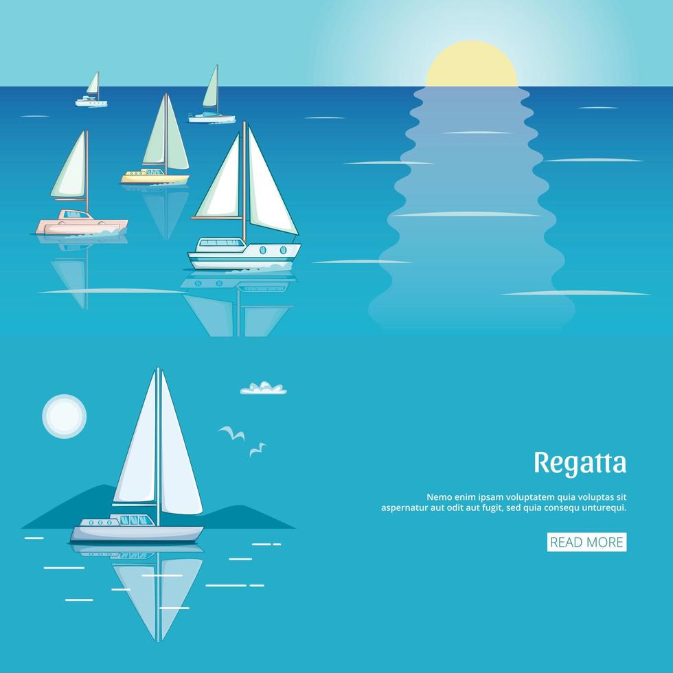 Yacht club flyer design with sail boat. Luxury yacht race, sea sailing regatta banner set vector