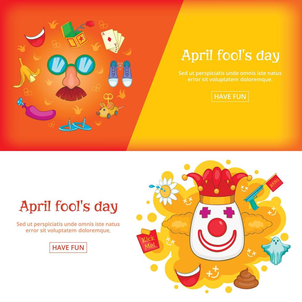 April Fools Day banner set template, cartoon style vector