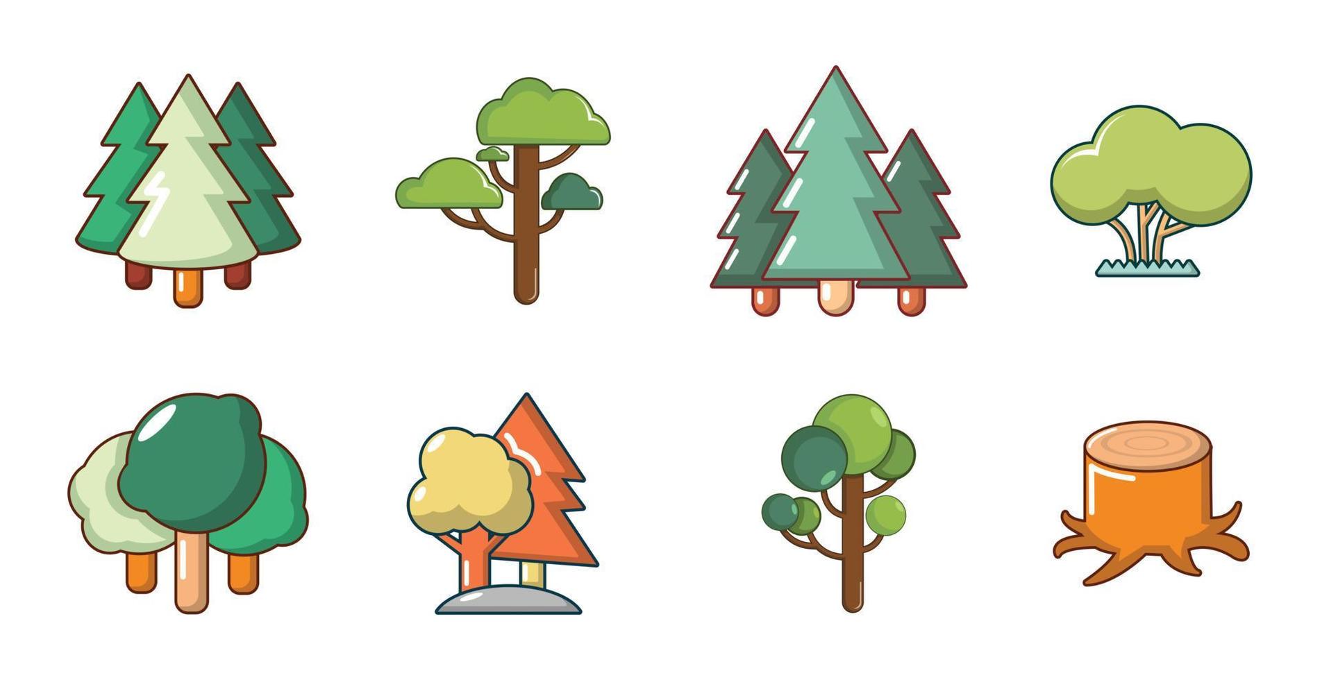 conjunto de iconos de árbol, estilo de dibujos animados vector