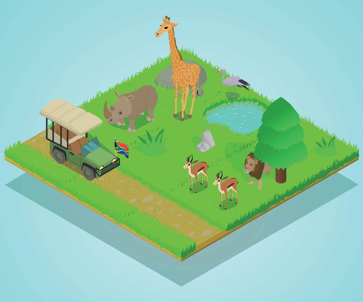 Safari concept banner, isometric style vector