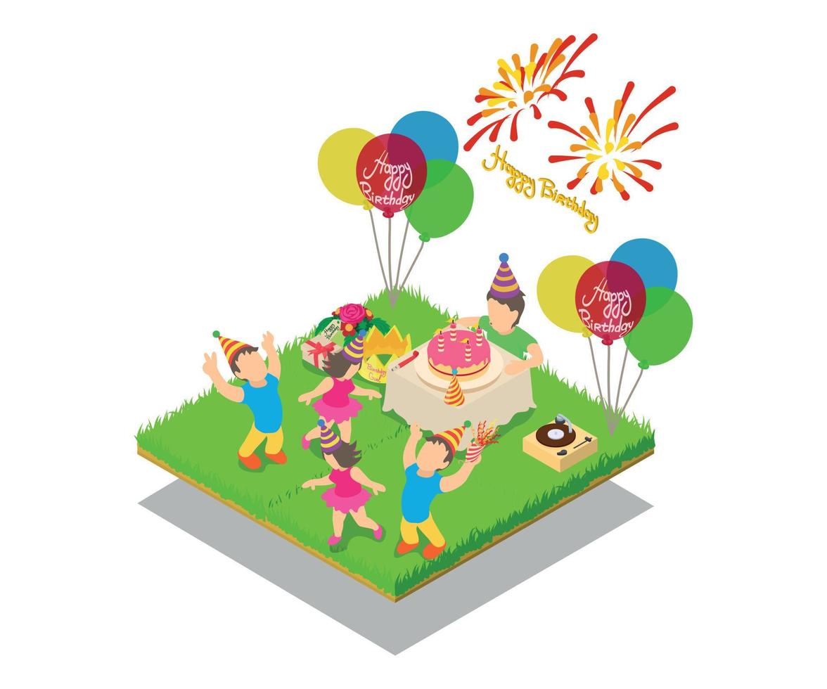 Birthday party concept banner, isometric style vector