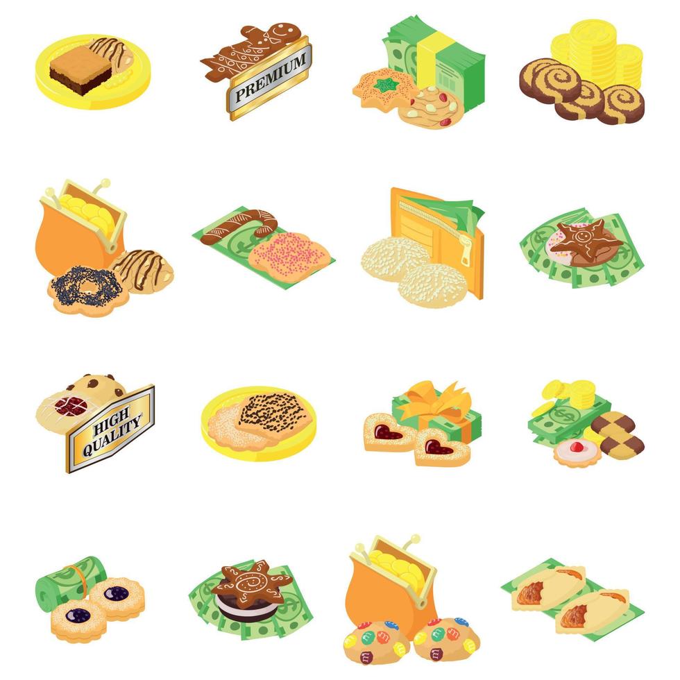 Premium cake icons set, isometric style vector