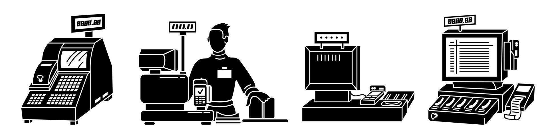 Cashier icons set, simple style vector