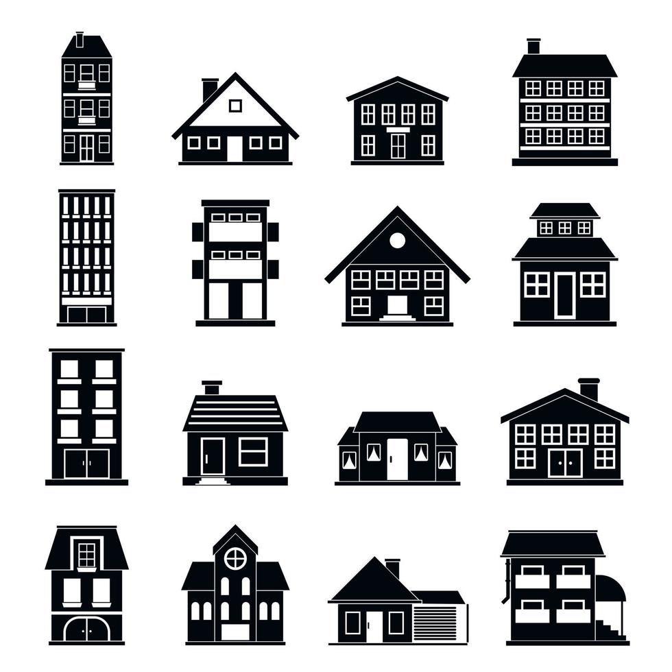 Houses black simple icons set vector