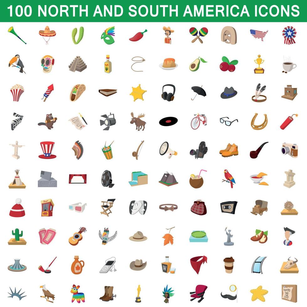 100 iconos de américa del norte y del sur establecidos vector