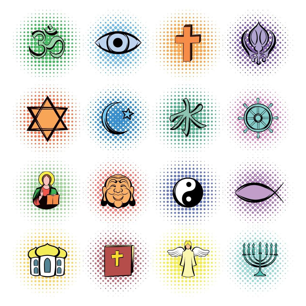 Religion comics icons set vector