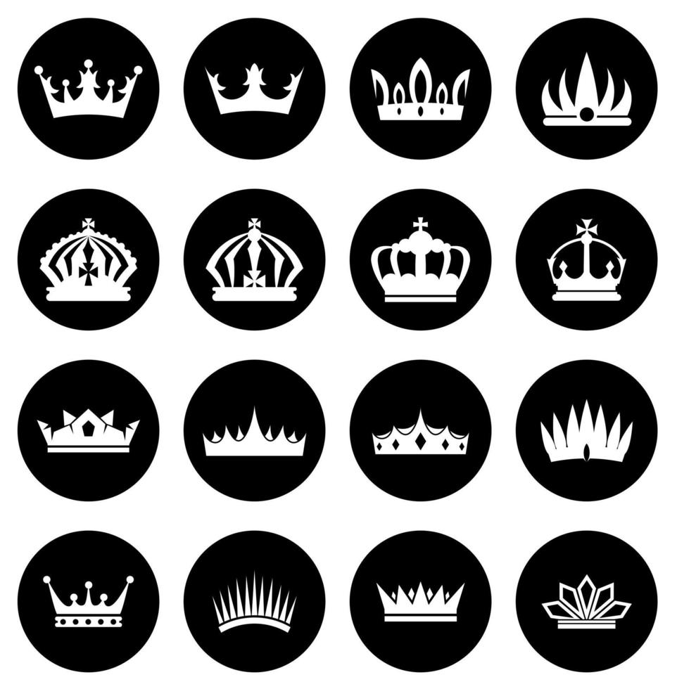 Crowns white icons set vector