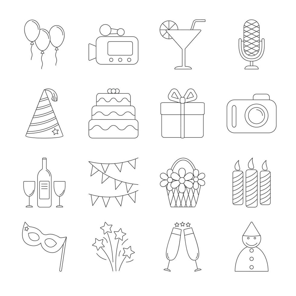 iconos de línea de fiesta de cumpleaños vector