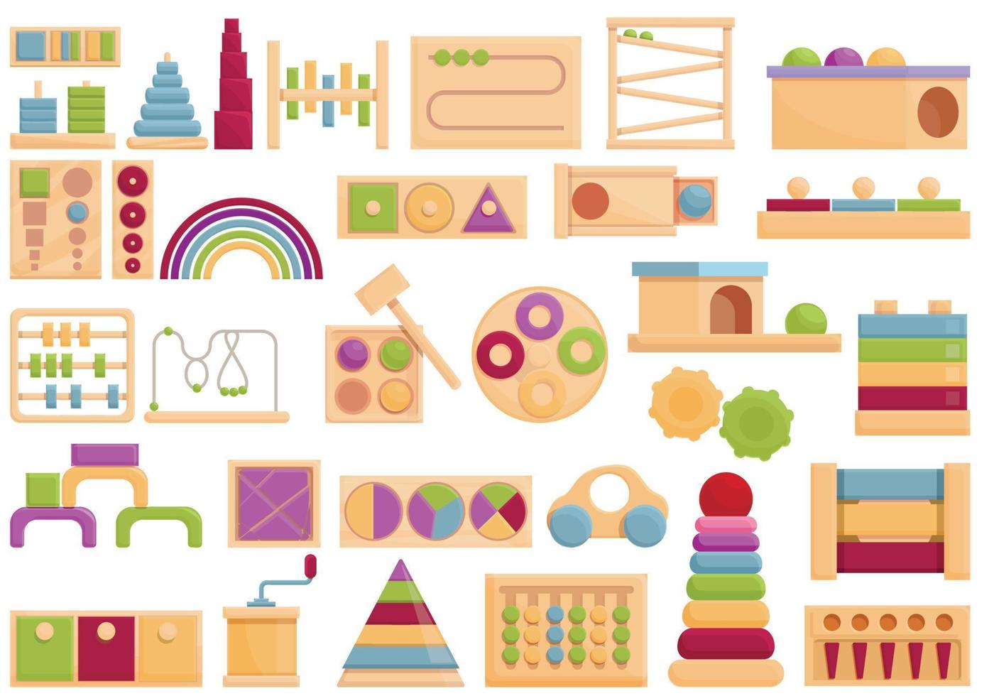 Montessori system icons set cartoon vector. Childhood block vector