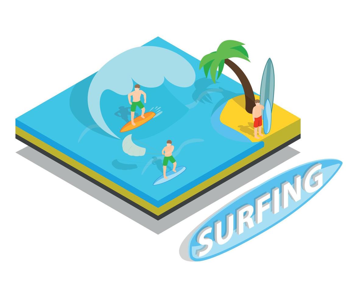 Surfing concept banner, isometric style vector