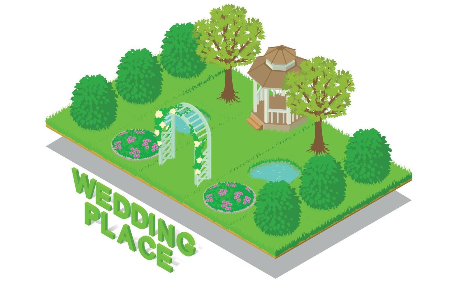 banner de concepto de lugar de boda, estilo isométrico vector