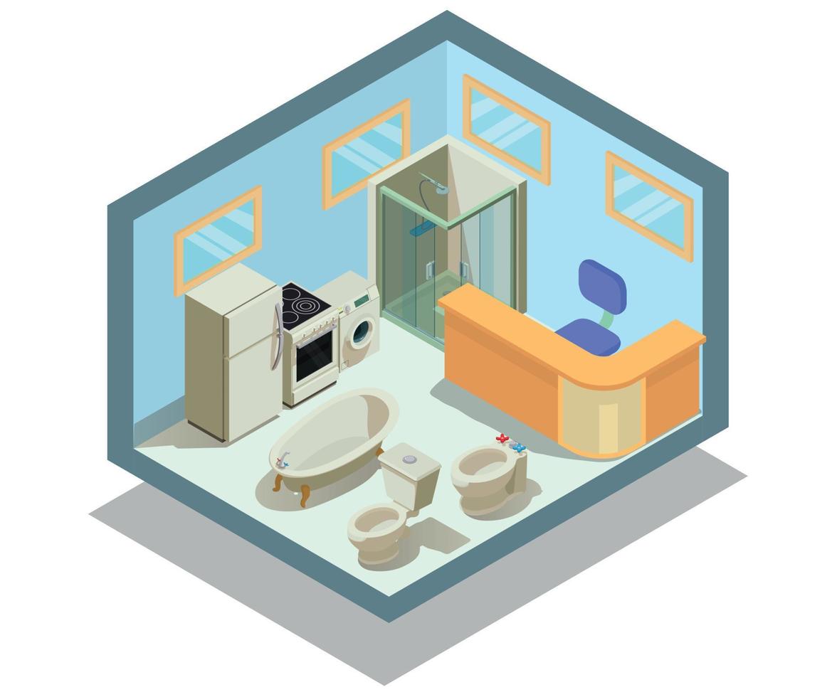 Bathroom equipment concept banner, isometric style vector