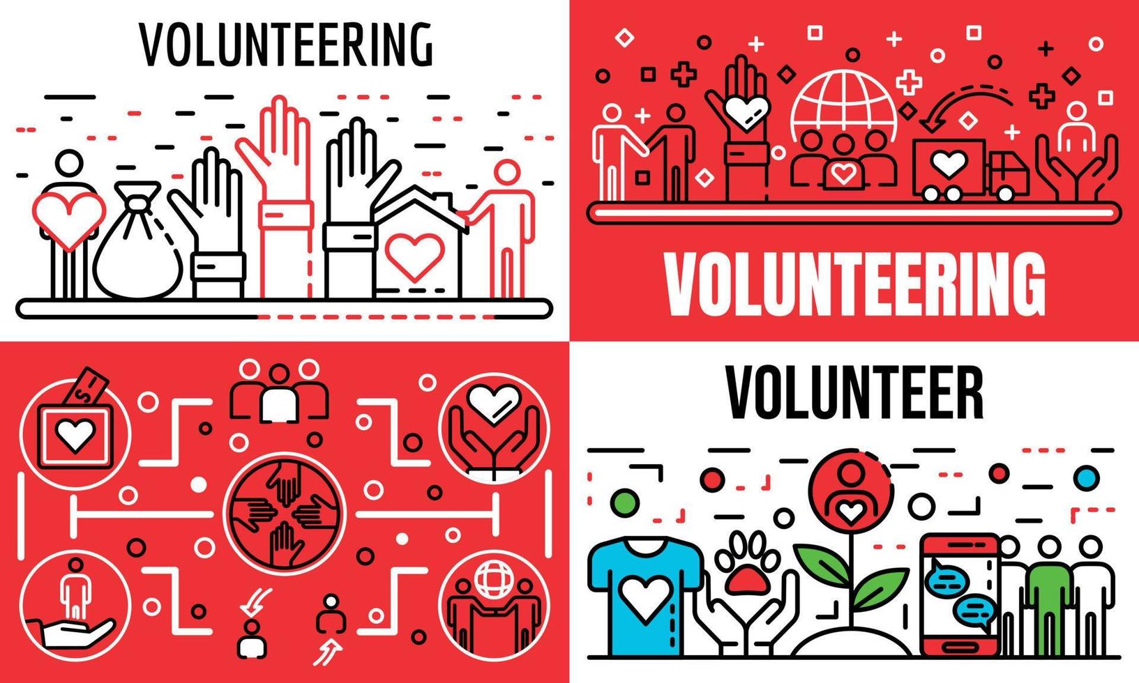 Volunteering banner set, outline style vector