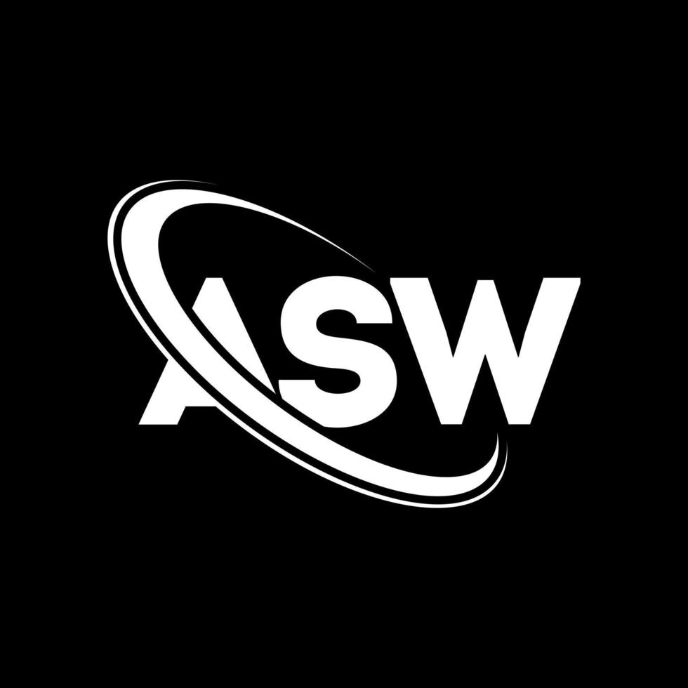 logotipo de asw. carta asw. diseño del logotipo de la letra asw. logotipo de iniciales asw vinculado con círculo y logotipo de monograma en mayúsculas. tipografía asw para tecnología, negocios y marca inmobiliaria. vector