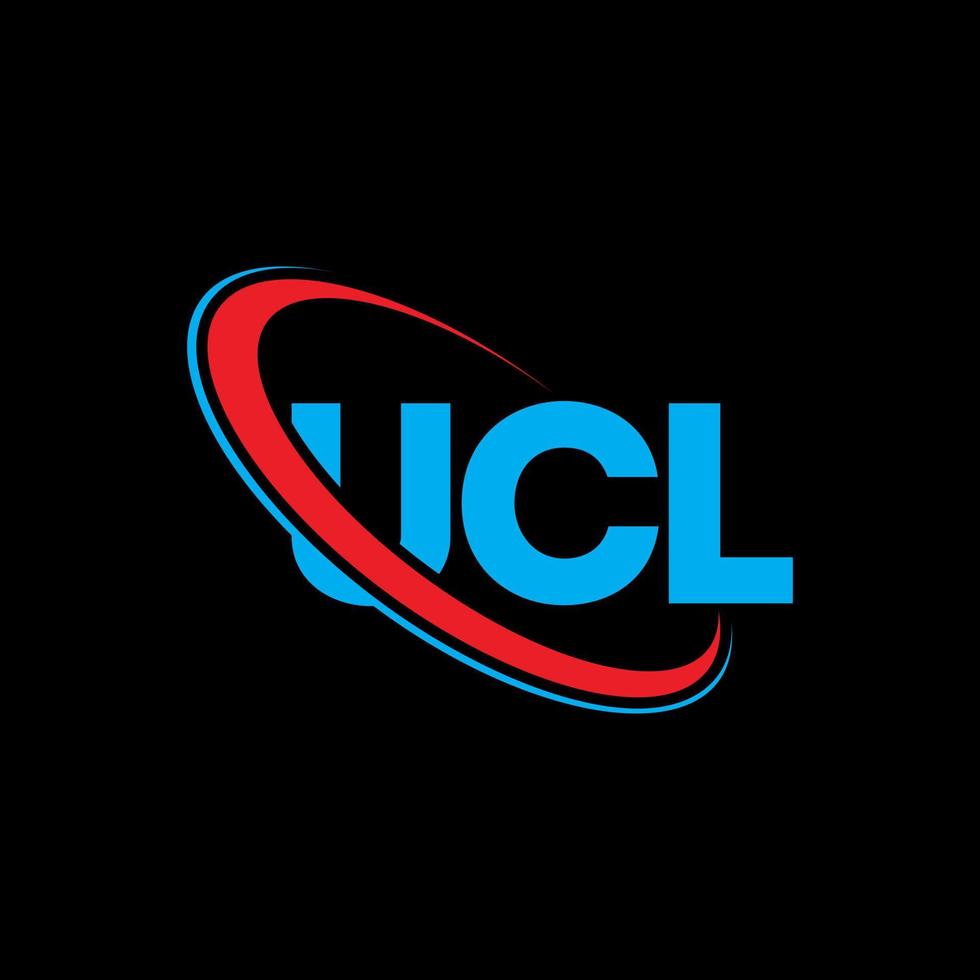 logotipo de la ucl. letra ucl. diseño del logotipo de la letra ucl. logotipo de las iniciales ucl vinculado con el círculo y el logotipo del monograma en mayúsculas. tipografía ucl para tecnología, negocios y marca inmobiliaria. vector