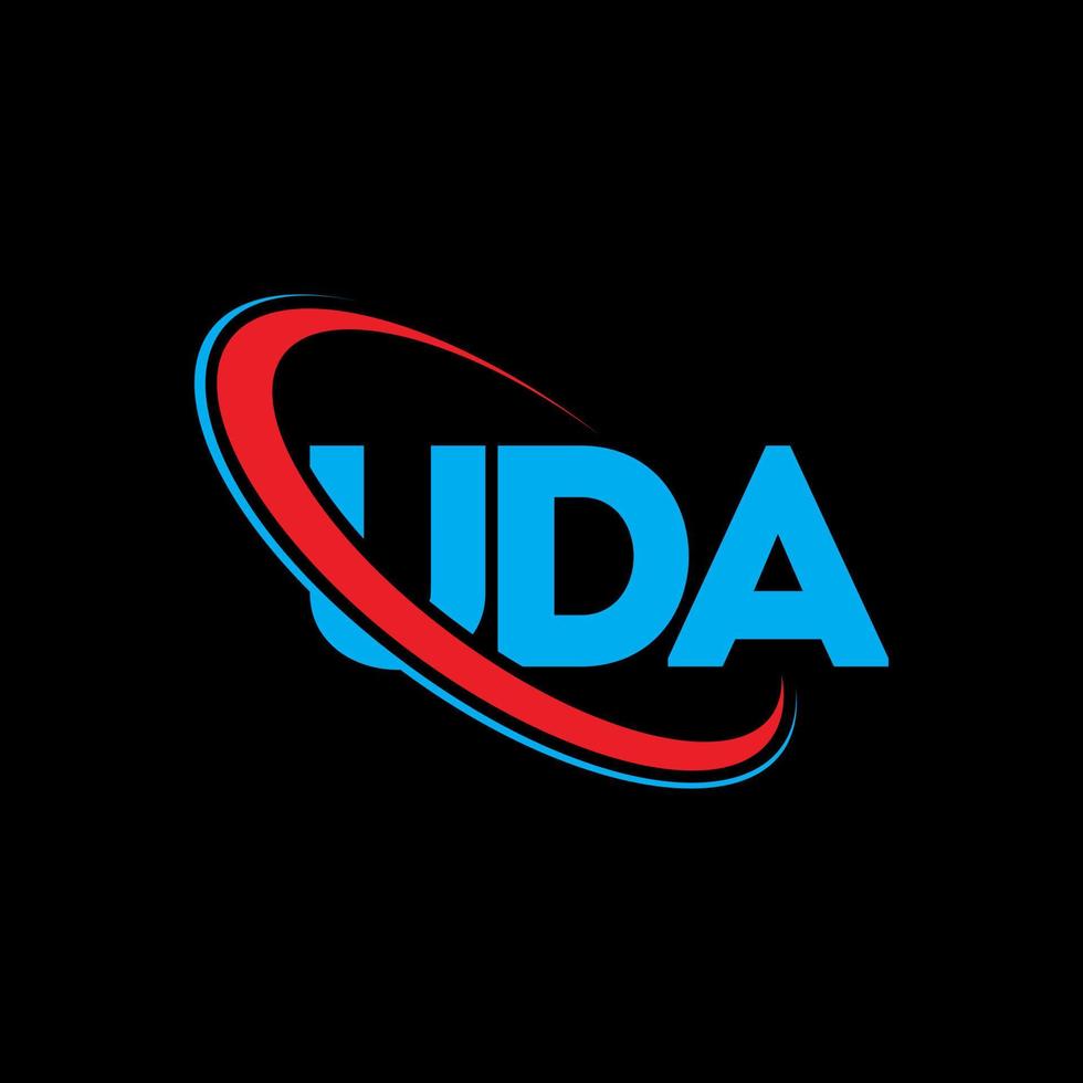 logotipo de la uda. carta uda. diseño del logotipo de la letra uda. logotipo de las iniciales uda vinculado con un círculo y un logotipo de monograma en mayúsculas. tipografía uda para tecnología, negocios y marca inmobiliaria. vector