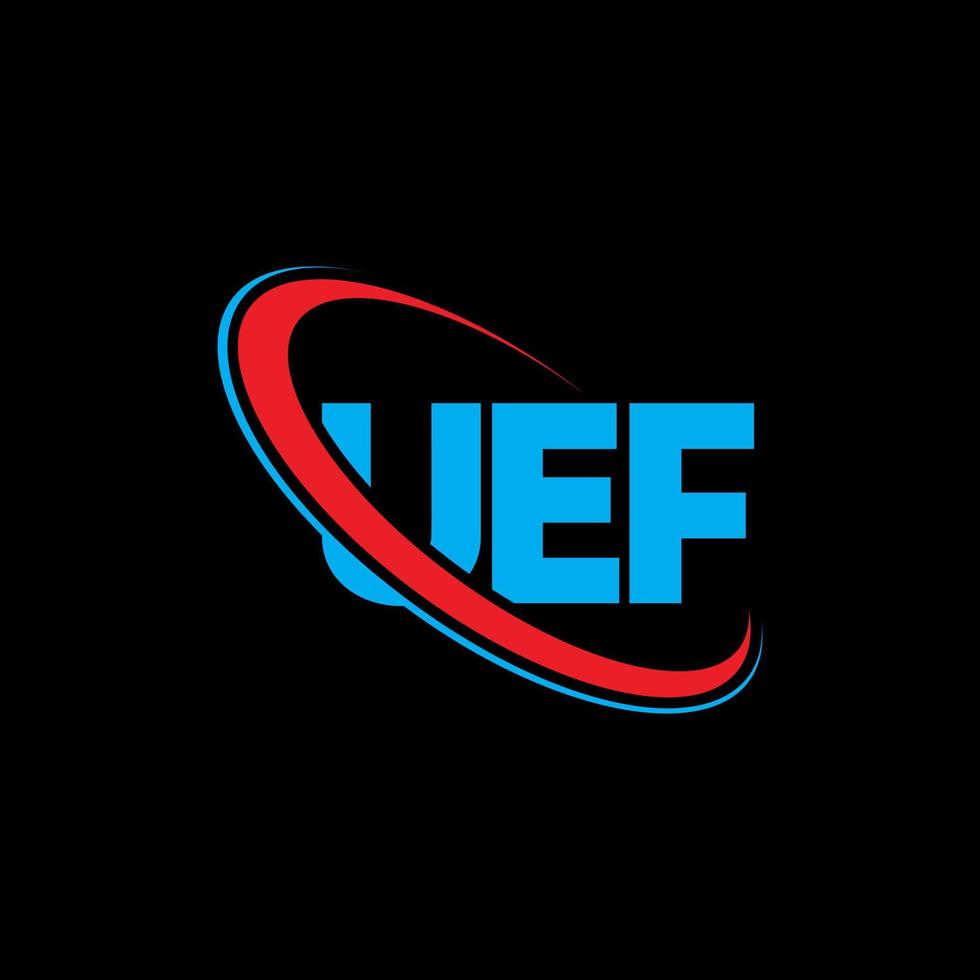 logotipo de la uef. letra uef. diseño del logotipo de la letra uef. logotipo de las iniciales uef vinculado con un círculo y un logotipo de monograma en mayúsculas. tipografía uef para tecnología, negocios y marca inmobiliaria. vector