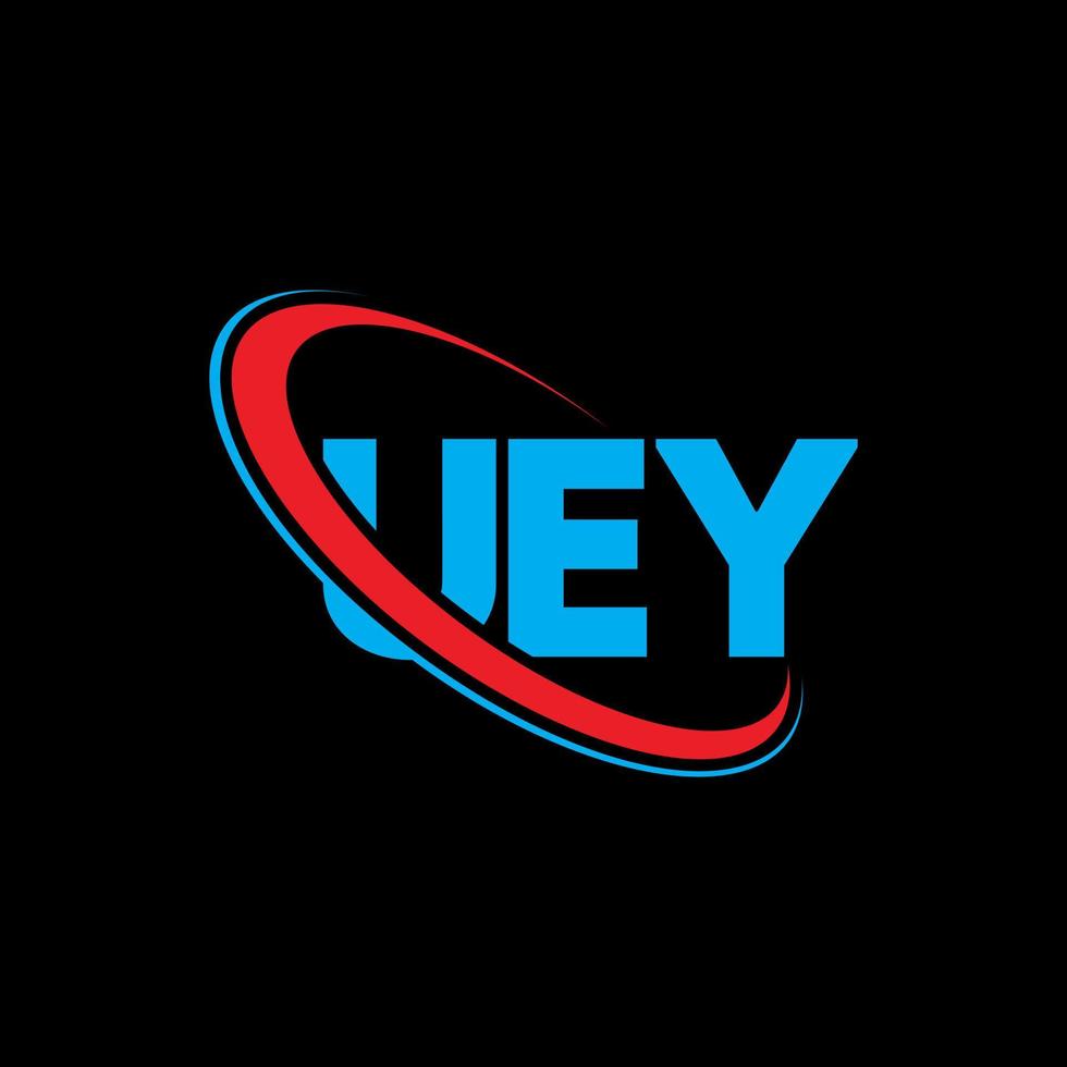 logotipo de uey. carta de uey. diseño del logotipo de la letra uey. logotipo de las iniciales uey vinculado con el círculo y el logotipo del monograma en mayúsculas. tipografía uey para tecnología, negocios y marca inmobiliaria. vector