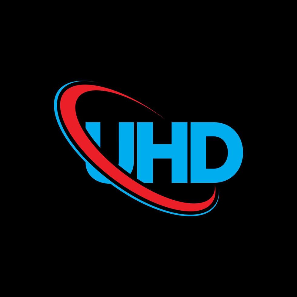 logotipo de uhd letra uhd. diseño del logotipo de la letra uhd. logotipo de las iniciales uhd vinculado con un círculo y un logotipo de monograma en mayúsculas. tipografía uhd para tecnología, negocios y marca inmobiliaria. vector