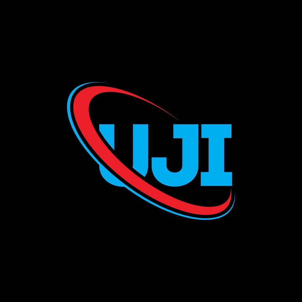 logotipo de uji. carta uji. diseño del logotipo de la letra uji. logotipo de las iniciales uji vinculado con un círculo y un logotipo de monograma en mayúsculas. tipografía uji para tecnología, negocios y marca inmobiliaria. vector