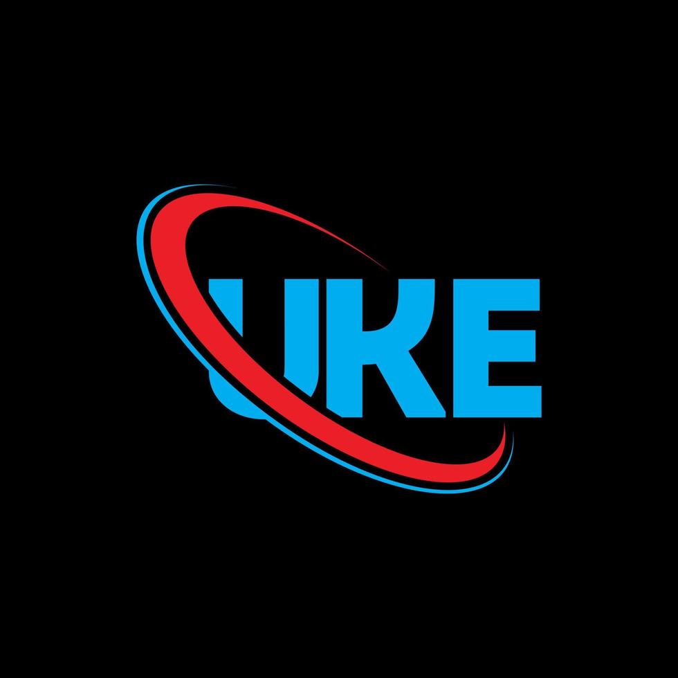 logotipo de uke. carta de uke. diseño del logotipo de la letra uke. logotipo de las iniciales uke vinculado con el círculo y el logotipo del monograma en mayúsculas. tipografía uke para tecnología, negocios y marca inmobiliaria. vector