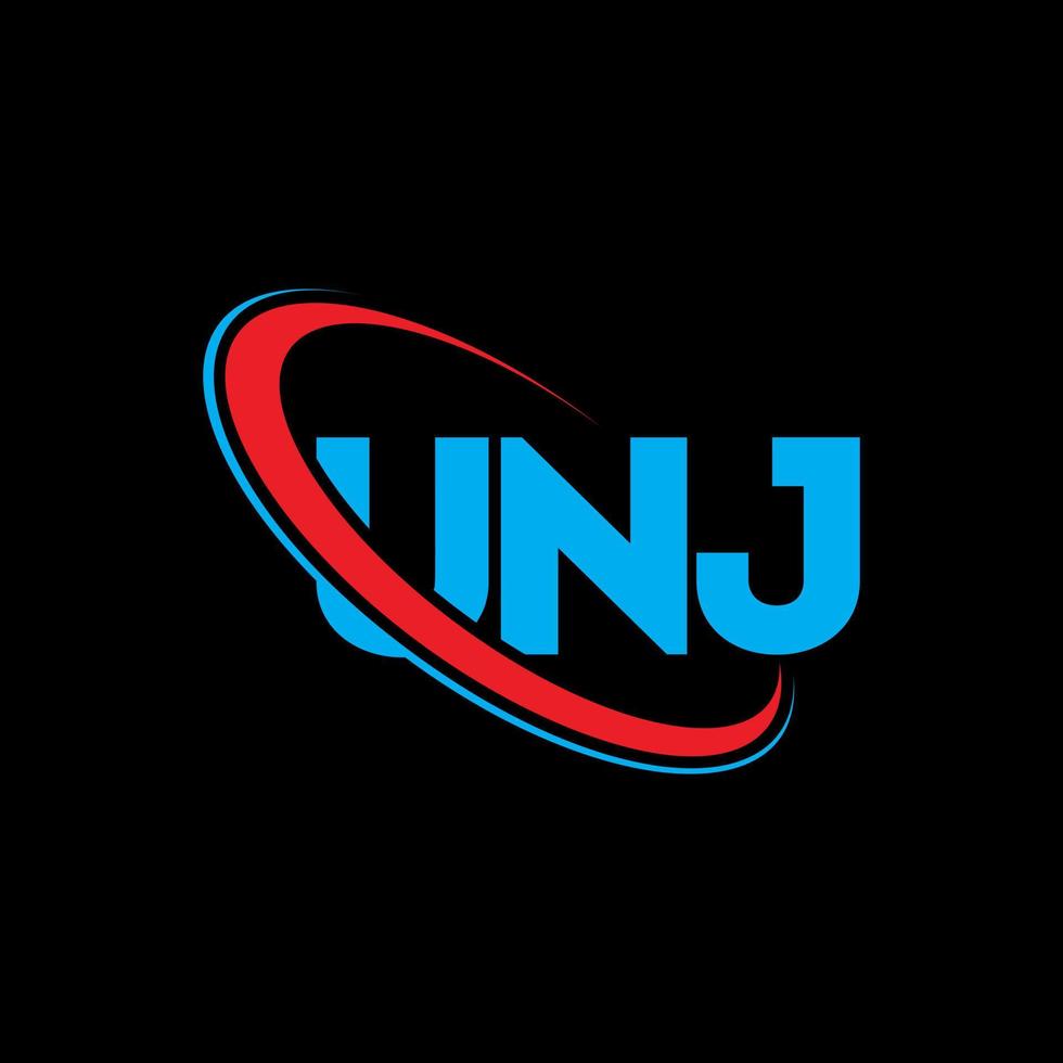 UNJ logo. UNJ letter. UNJ letter logo design. Initials UNJ logo linked with circle and uppercase monogram logo. UNJ typography for technology, business and real estate brand. vector