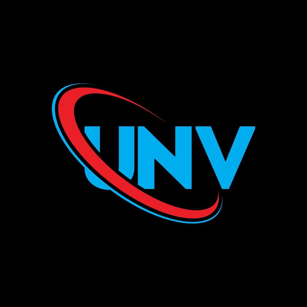 logotipo de la unv. letra unv. diseño del logotipo de la letra unv. logotipo de iniciales unv vinculado con círculo y logotipo de monograma en mayúsculas. tipografía unv para tecnología, negocios y marca inmobiliaria. vector