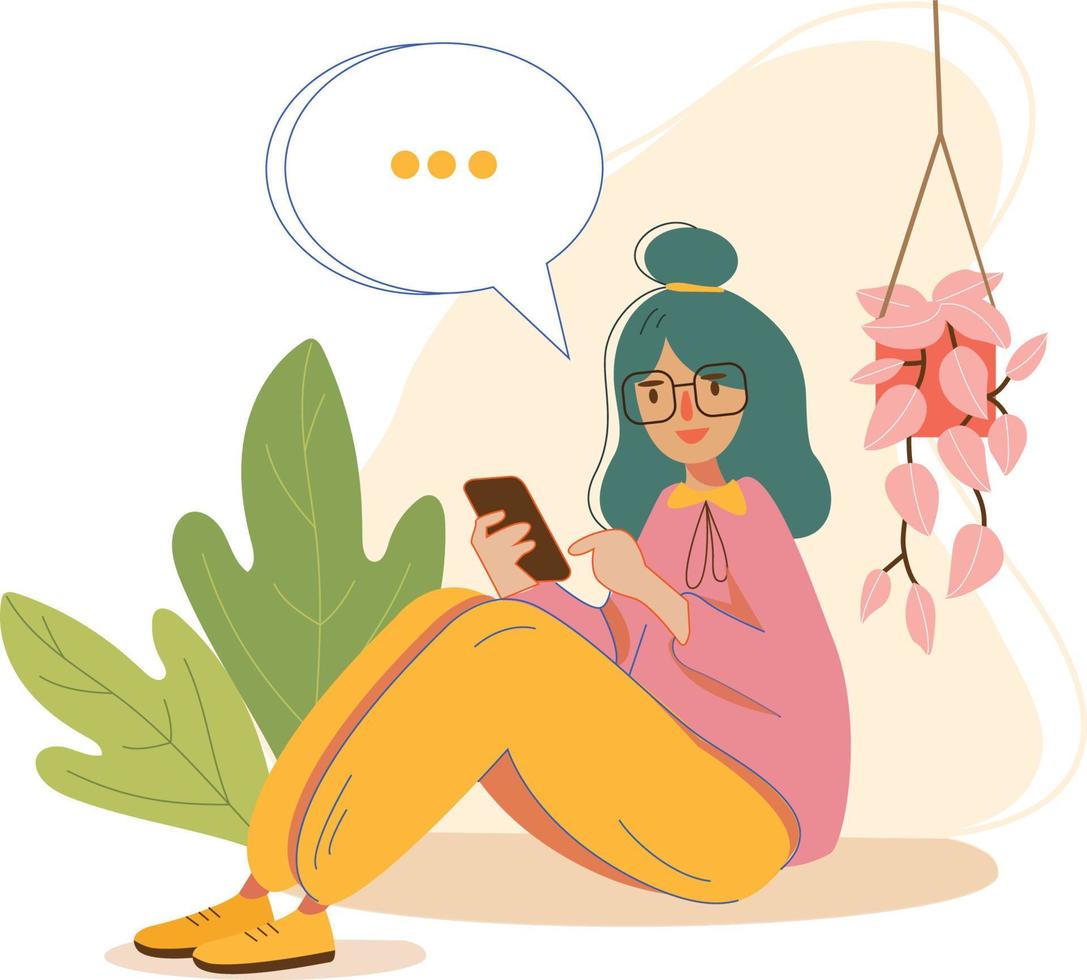 Colorful cute girl chatting illustration vector
