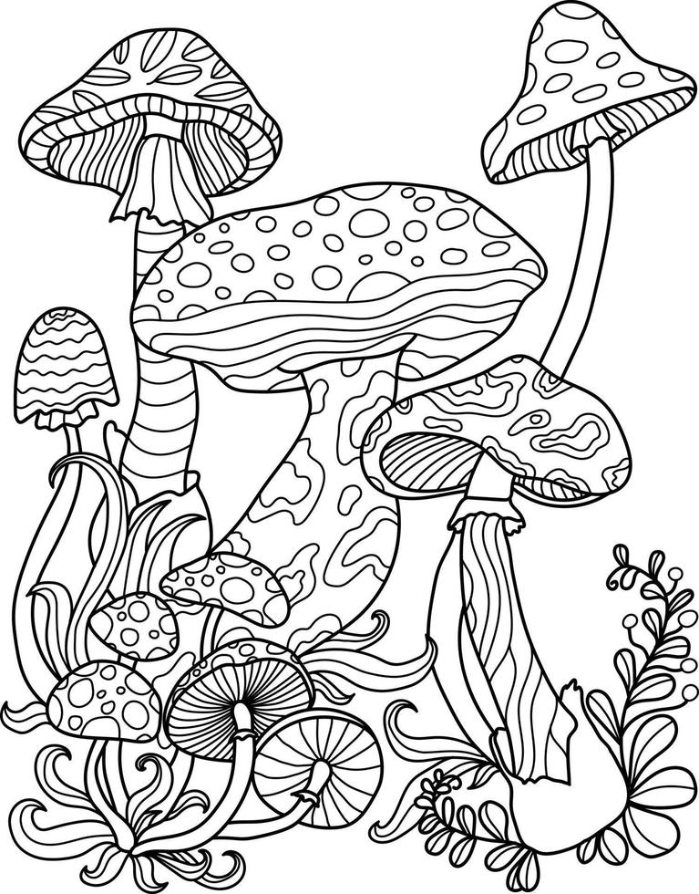 Mushroom Coloring Page For Adults vector