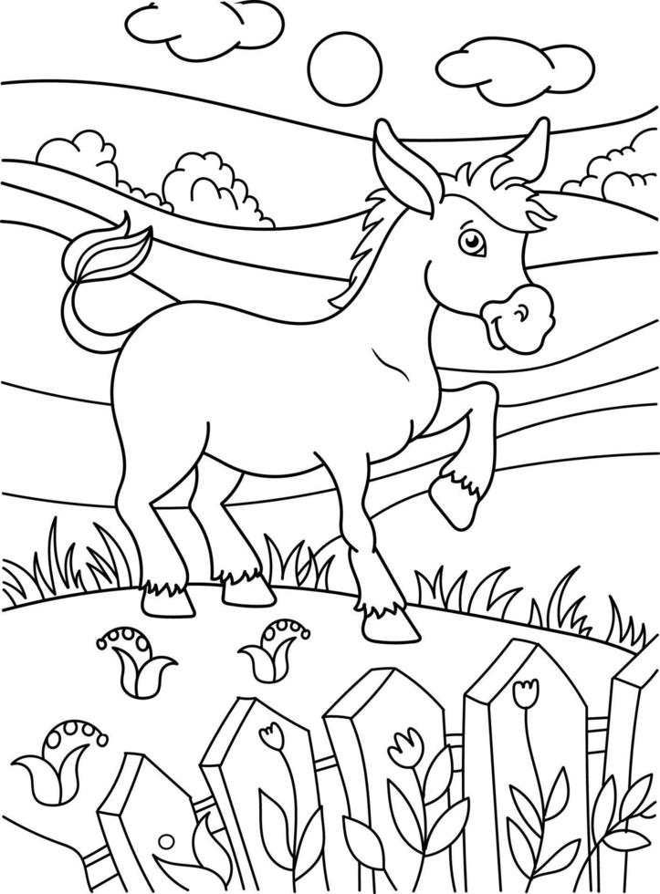 Donkey Coloring Page for Kids vector