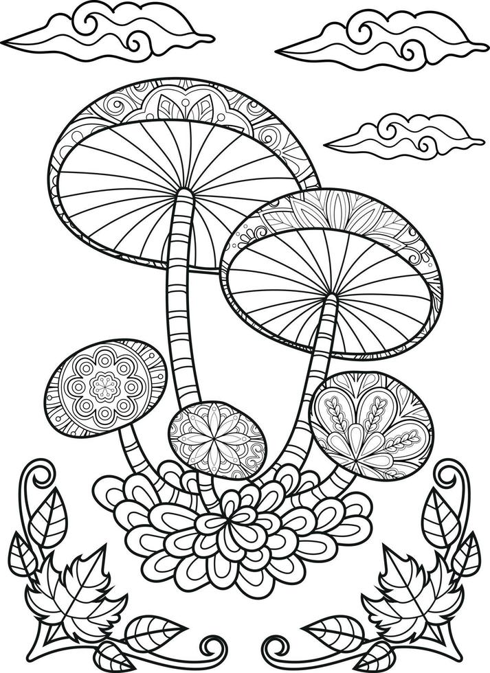 Mushroom Coloring Page For Adults vector