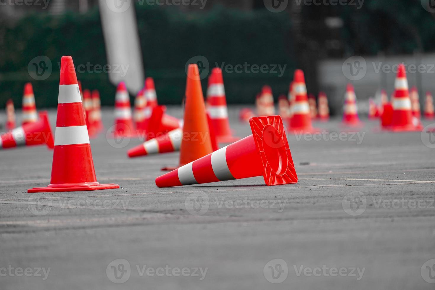 Traffic cone are arrange on the TestDrive road. photo