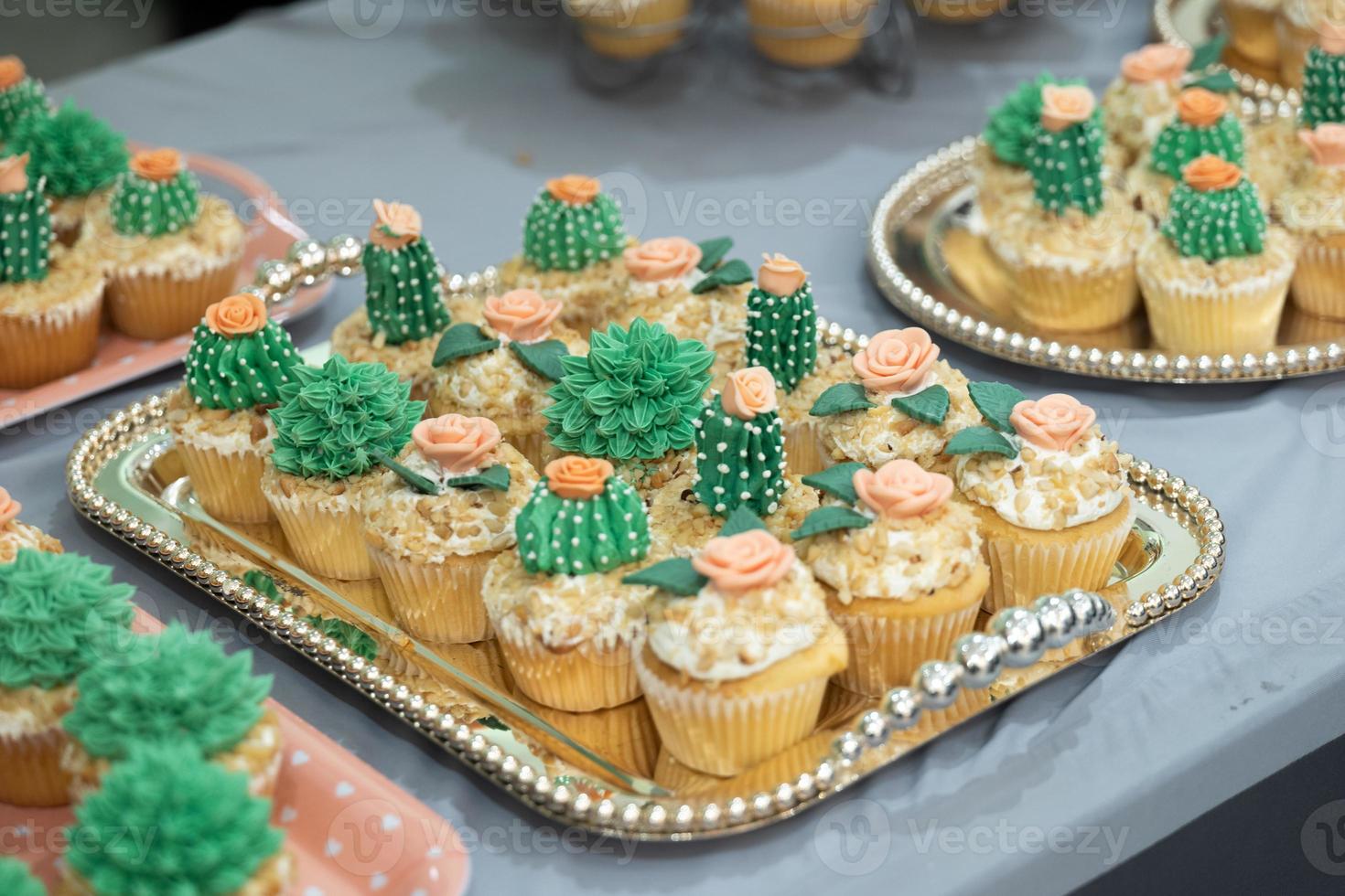 Cactus Cupcake shape on the stainless plate ready to serve. photo