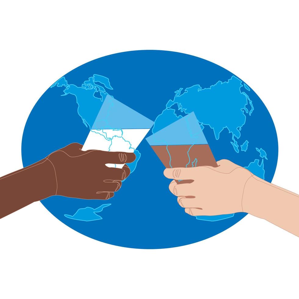 A glass of chocolate and white milk for people all over the planet. World Milk Day. Vector illustration