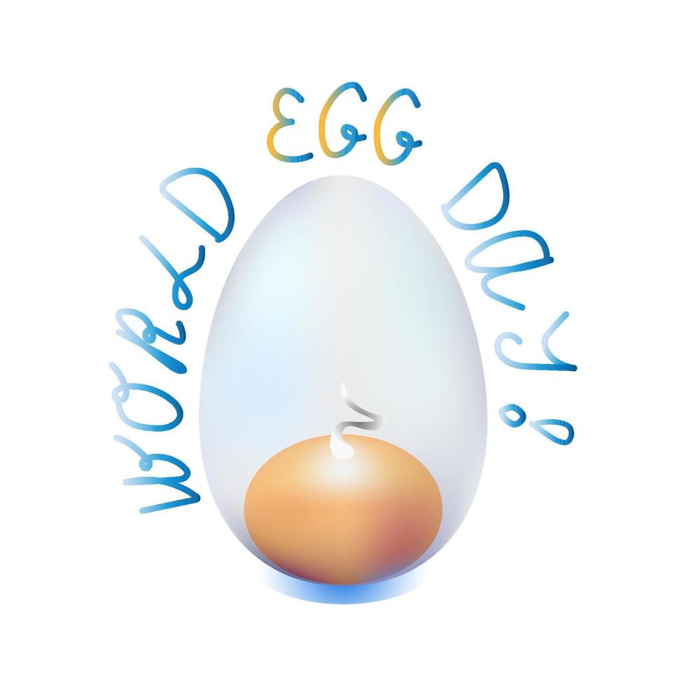 A voluminous egg with egg yolk in the shell. World Egg Day. Vector illustration