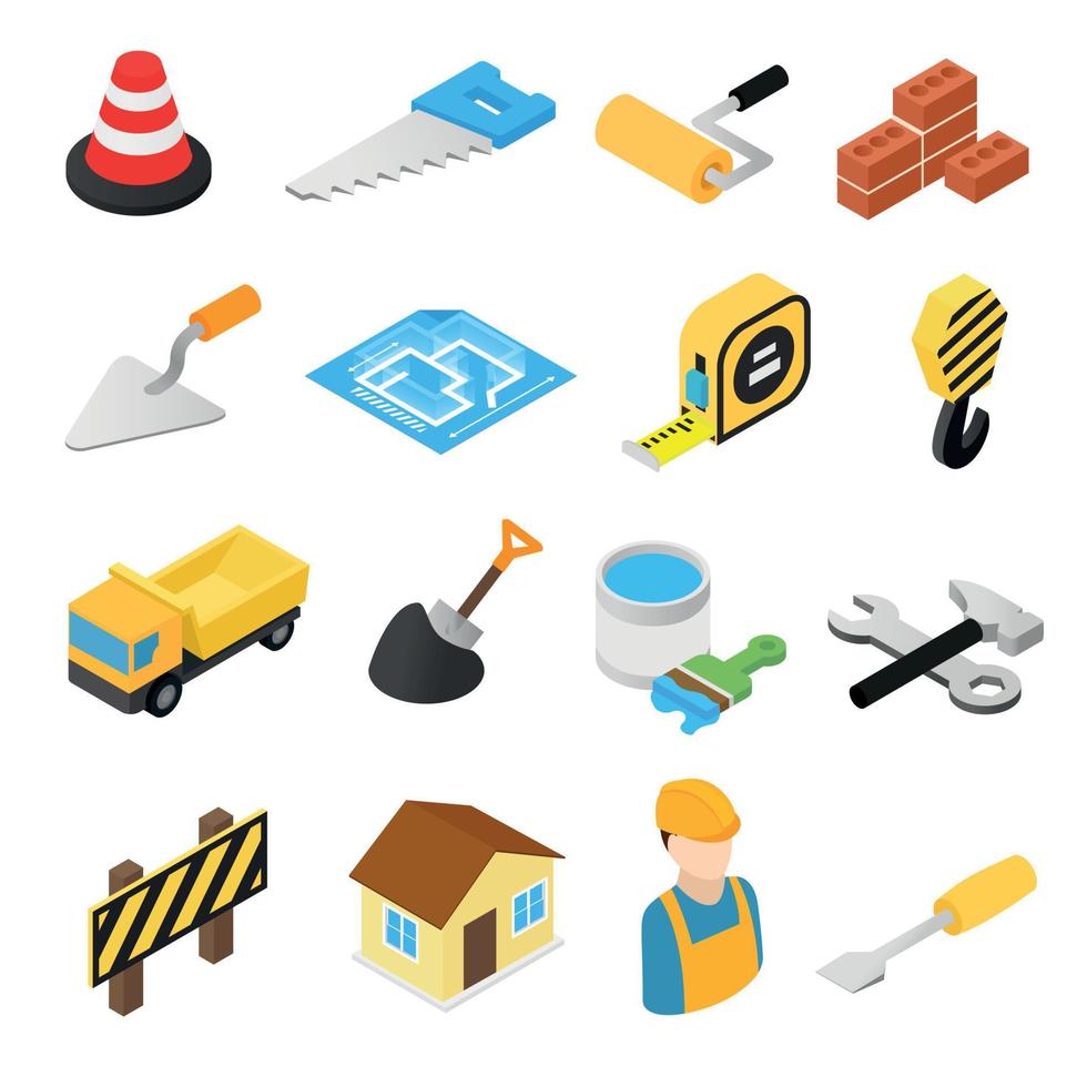 Construction isometric icons set vector