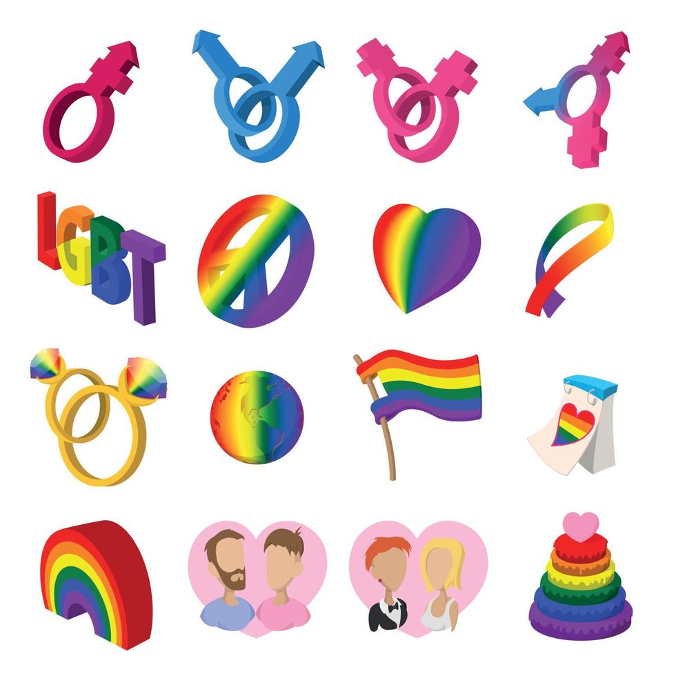 Gays cartoon icons set vector