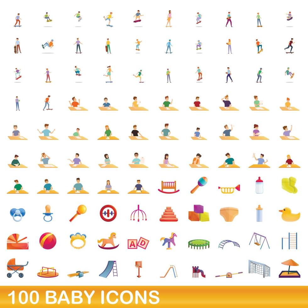 100 iconos de bebé, estilo de dibujos animados vector