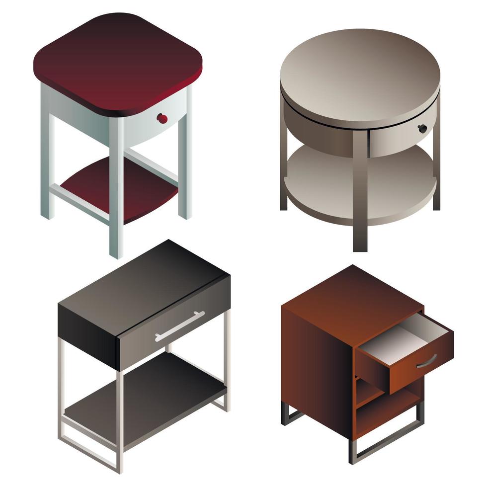 Bedside table icon set, isometric style vector
