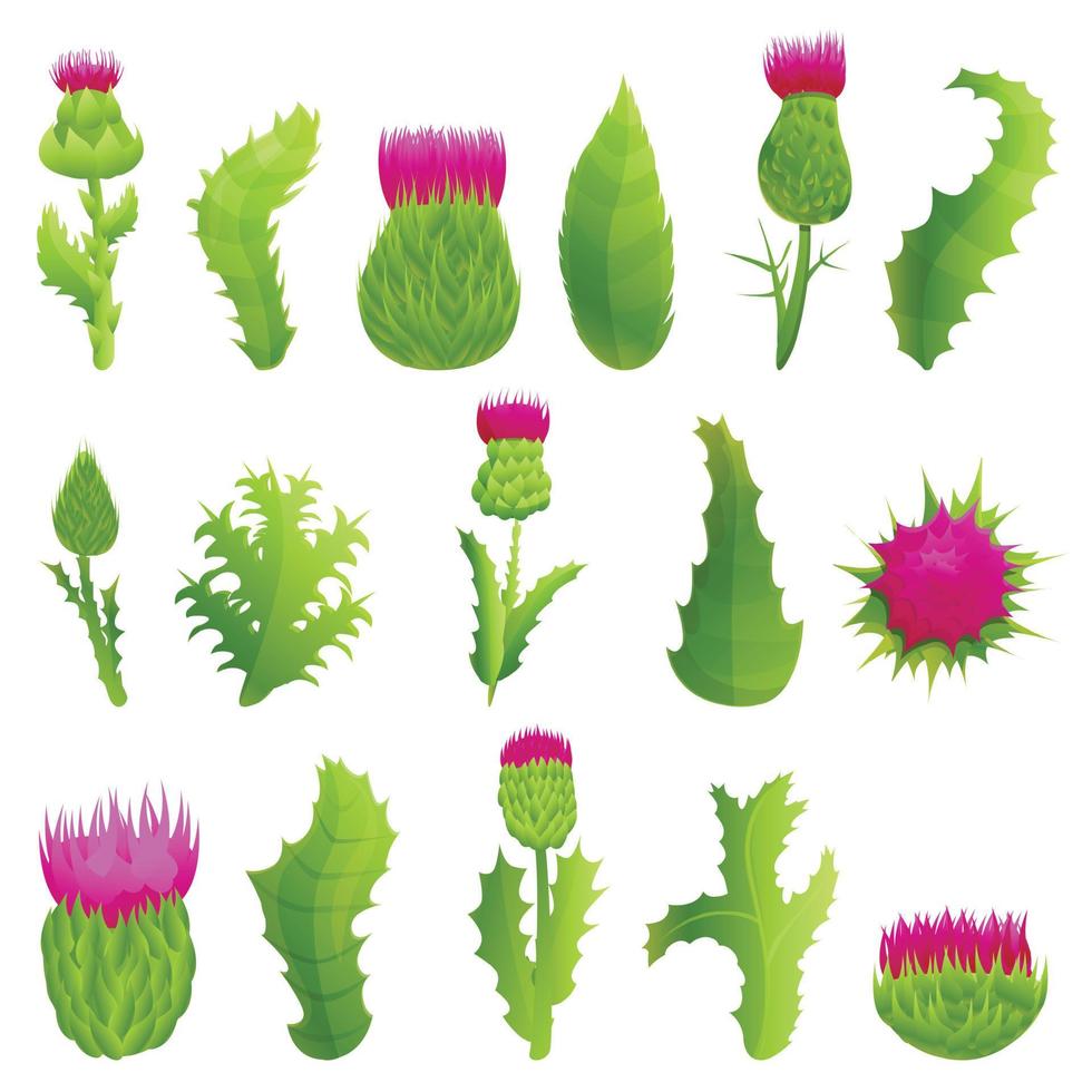 Thistle icons set, cartoon style vector