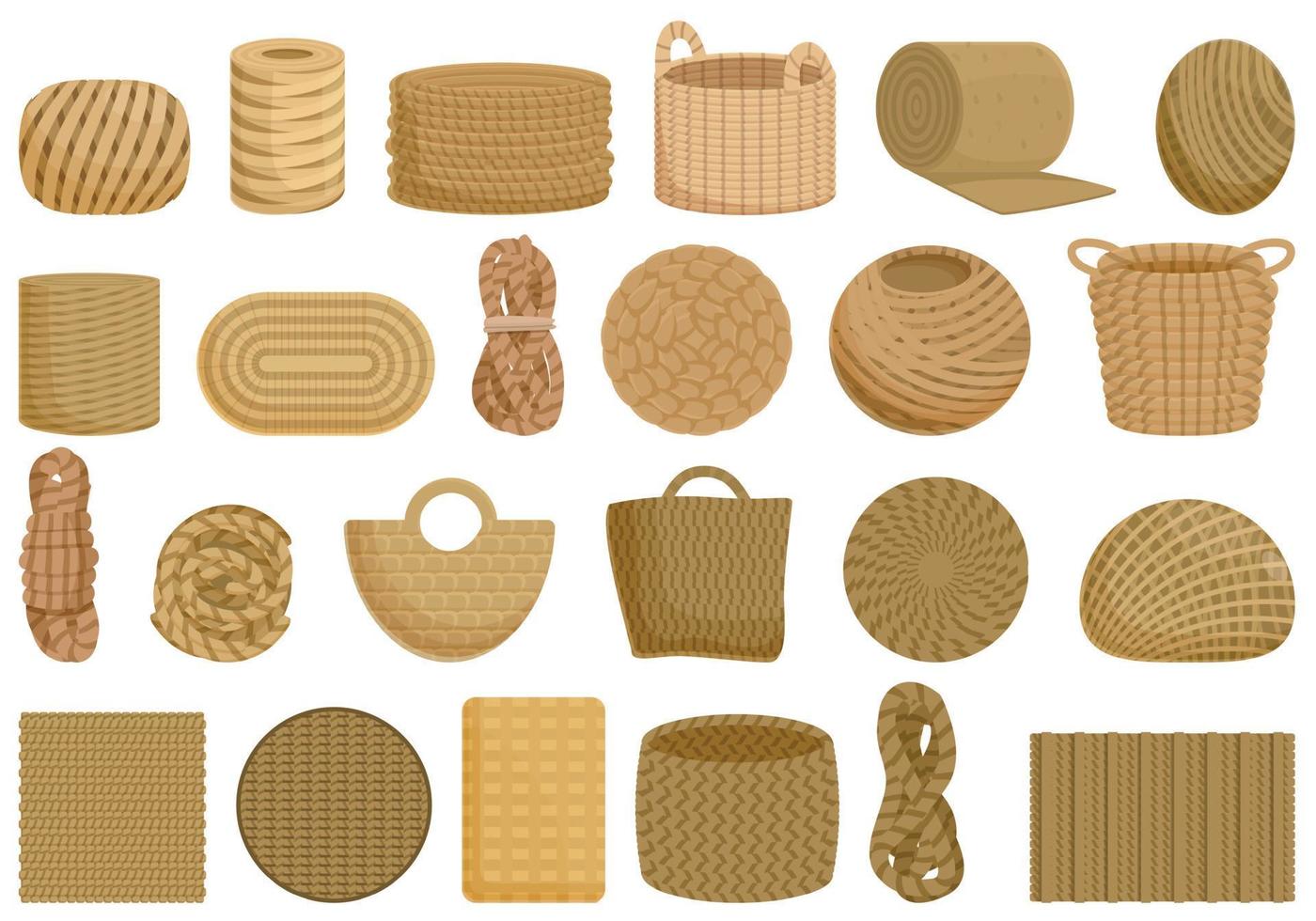 Jute icons set cartoon vector. Canvas hessian vector