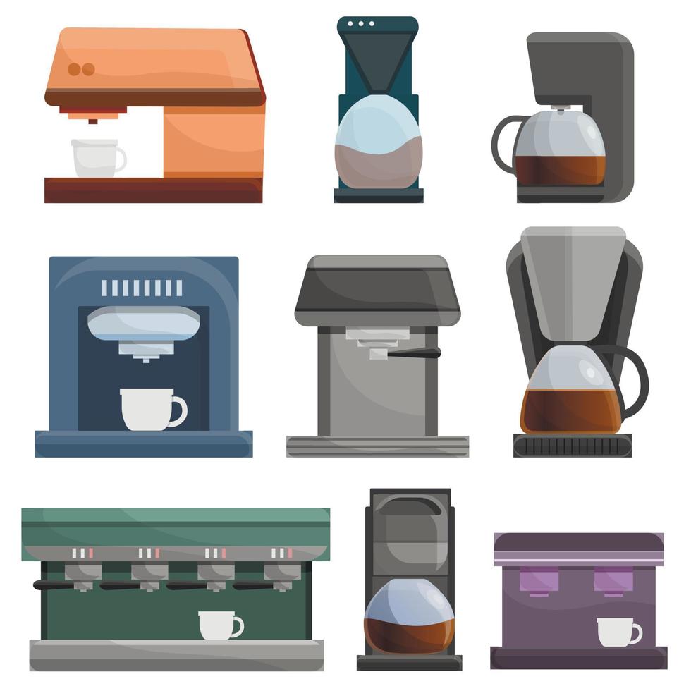 conjunto de iconos de cafetera, estilo de dibujos animados vector