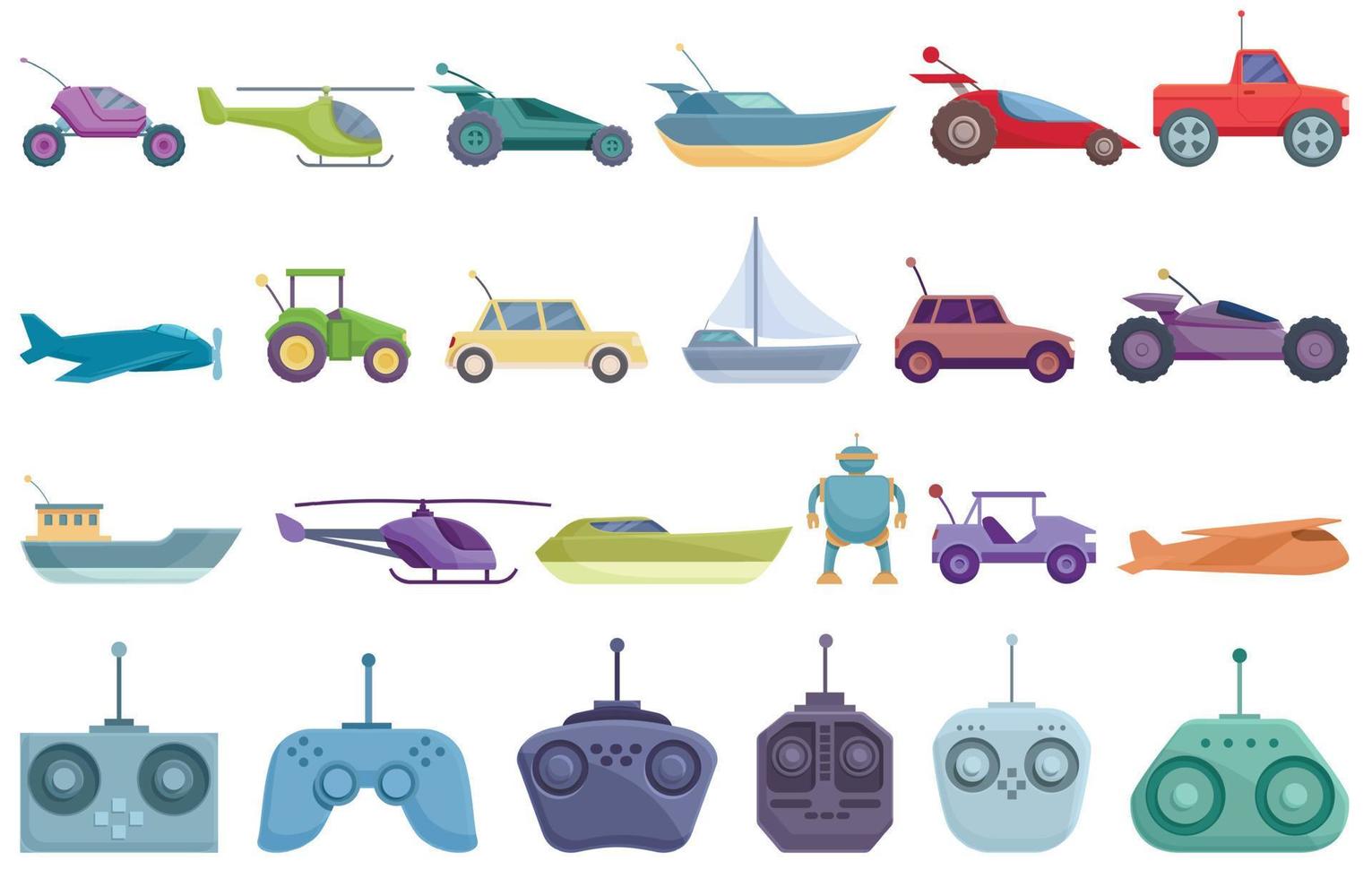 Radio control toys icons set cartoon vector. Rc toy vector