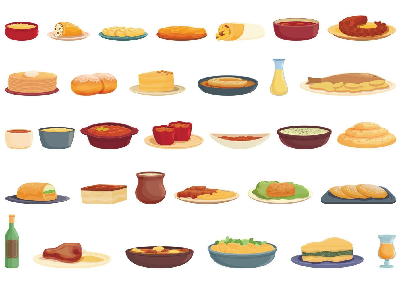 Balkan cuisine icons set cartoon vector. Dinner food vector