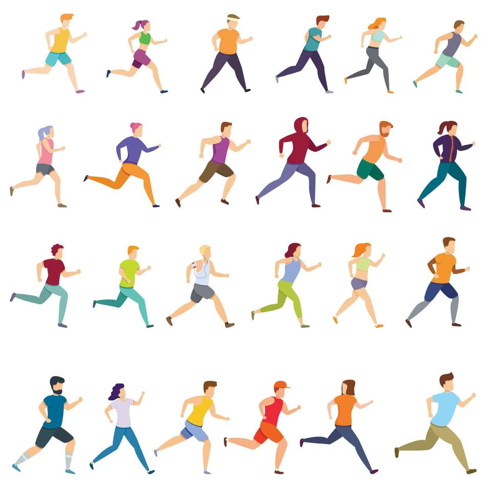 Running icons set, cartoon style vector