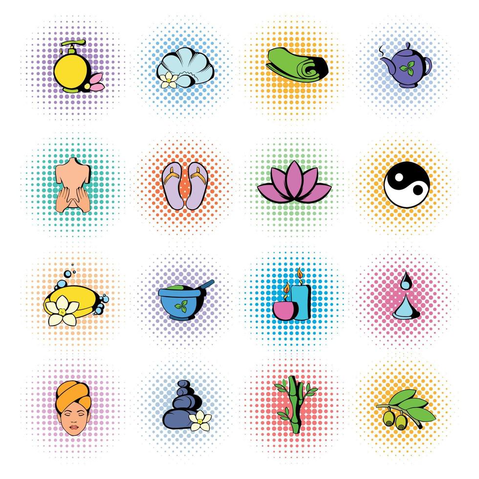 Spa icons set, comics style vector